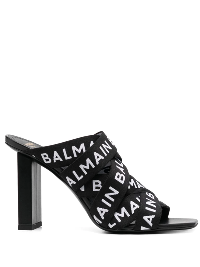 Balmain Logo Strappy Sandals In Black