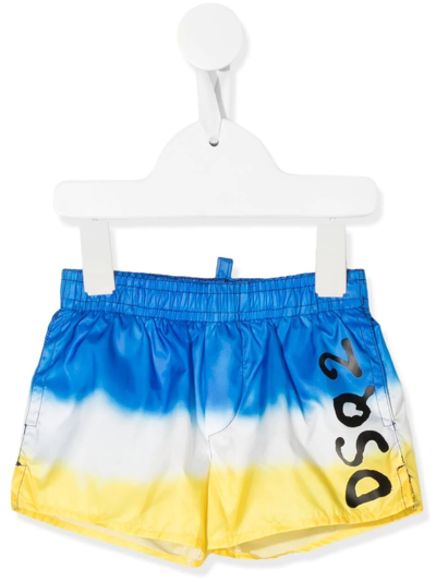 Dsquared2 Babies' Tie-dye Logo-print Swim Shorts In Blue