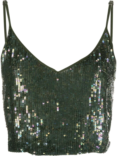 P.a.r.o.s.h Sequin-embellished Cropped Cami Top In Green