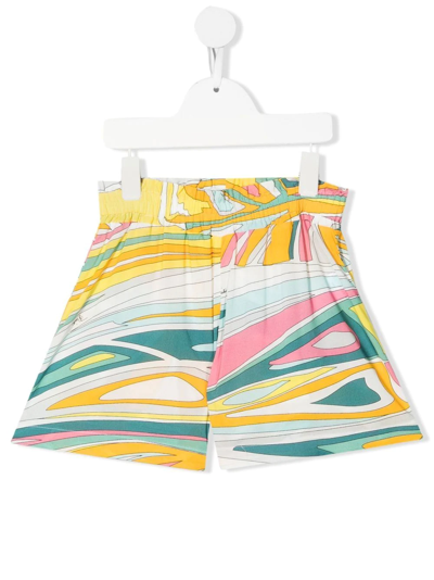 Emilio Pucci Junior Kids' Abstract-print Wide-leg Shorts In Yellow