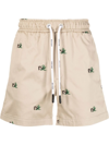 Palm Angels Palm Tree-print Drawstring Shorts In Neutrals