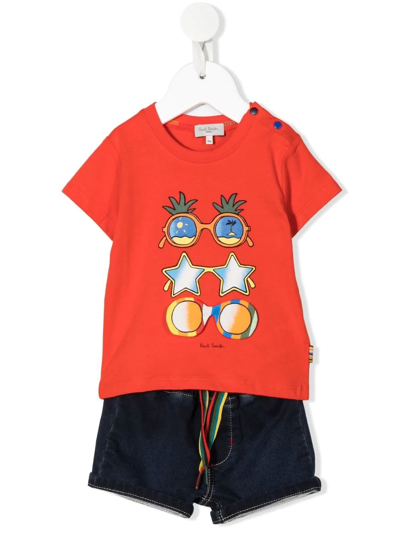 Paul Smith Junior Babies' Sunglasses-print Shorts Set In Red