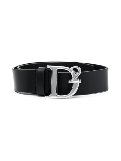 Dsquared2 Kids' Logo-buckle Leather Belt In Black