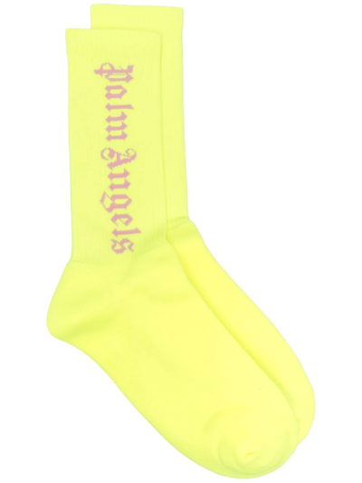 Palm Angels Classic Logo Rib Socks In Yellow