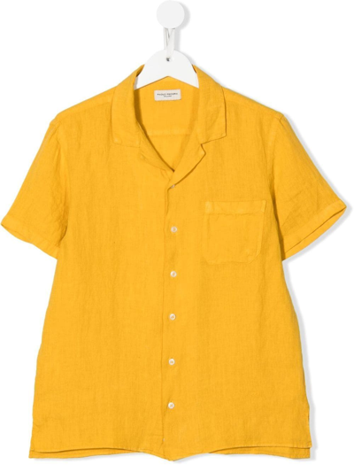 Paolo Pecora Teen Cuban-collar Chest Pocket Shirt In Yellow