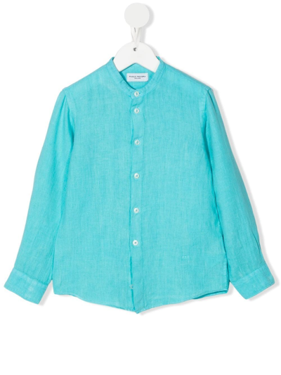 Paolo Pecora Teen Band Collar Linen Shirt In Blue