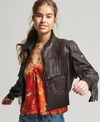 Superdry Women's Vintage Fringe Leather Jacket Brown