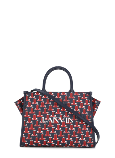 Lanvin Small Cabas Printed Coated Canvas Bag In Bright Red Dark Blue