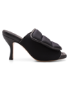 Gia Borghini Womans Scuba And Black Leather Puffy Mules With Velcro Closure In Black
