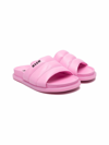 Msgm Logo Print Leather Slide Sandals In Pink