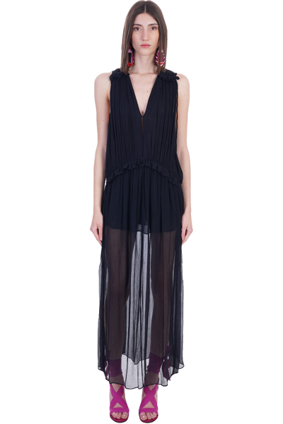 isabel marant black silk dress Isabel Marant Romina Stretch Silk Dress Size 38 Black Jacquard Asymmetrical  Hem