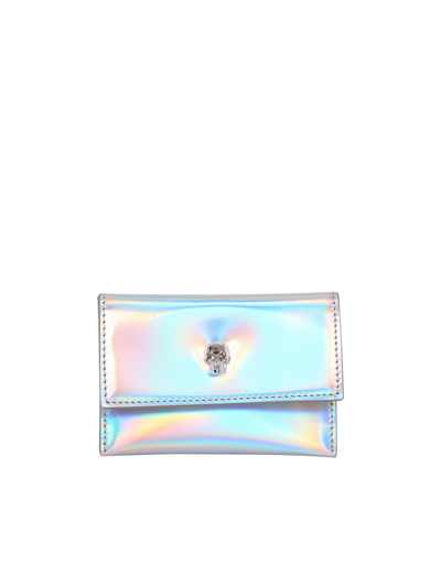 Alexander Mcqueen Skull-charm Iridiscent Effect Cardholder In Metallic