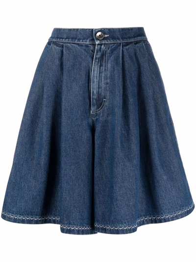 Opening Ceremony Pleated Denim Shorts In Blue