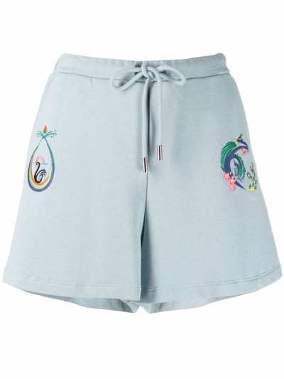 Opening Ceremony Logo-embroidered Sweat Shorts In Blue