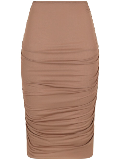 Dolce & Gabbana Jersey Midi Skirt With Draped Detailing In Brown