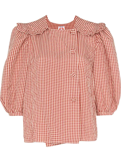 Shrimps Brooke Gingham-print Puff-sleeve Blouse In Red