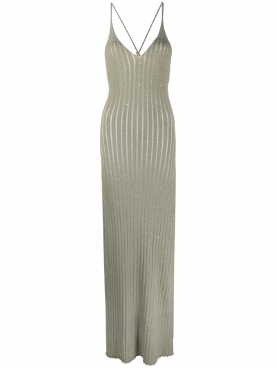 Aeron Centure Ribbed Knit Maxi Dress In Green