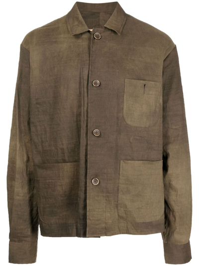Uma Wang Single-breasted Linen Shirt Jacket In Grey Brown