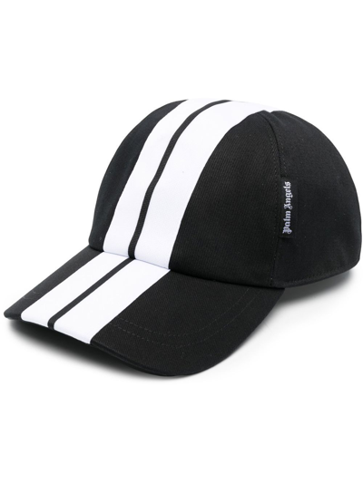 Palm Angels Stripe-printed Mini Logo Tag Baseball Cap In Black