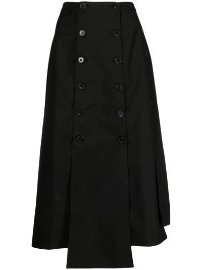 Rokh Button Detail Panelled Skirt In Schwarz