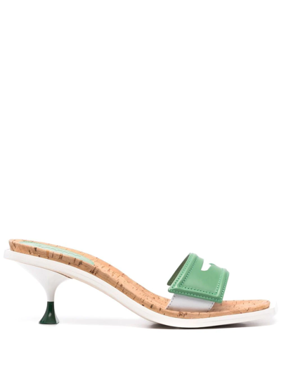 3juin Square-toe Leather Sandals In Sage Green
