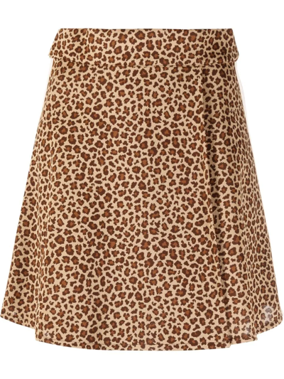 Palm Angels Leopard Print A-line Mini-skirt In Brown