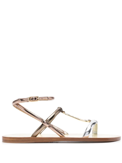Fendi O'lock Motif Flat Sandals In Gold