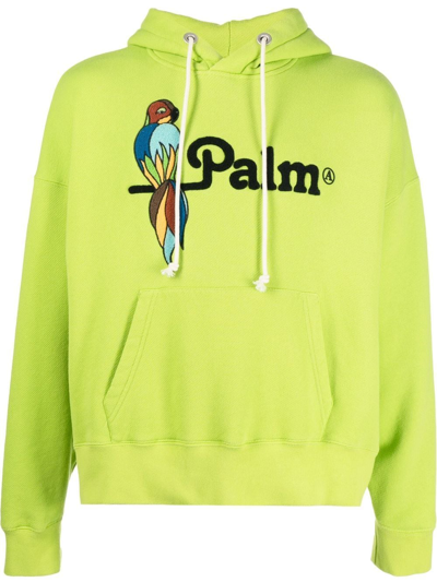 Palm Angels Embroidered-design Drawstring Hoodie In Grün
