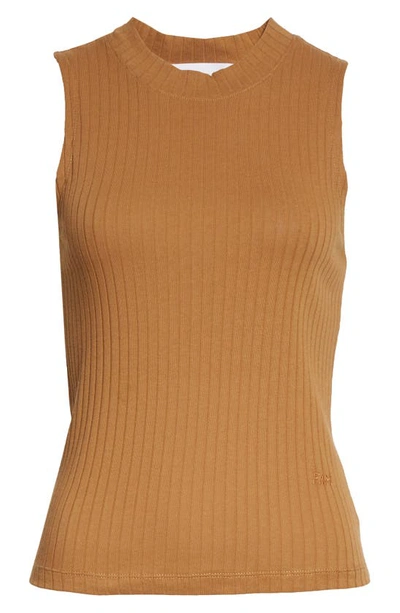 Frame Embroidered Ribbed Cotton Top In Vicuna