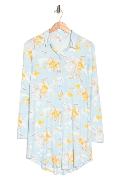 Nordstrom Rack Tranquility Button Front Nightshirt In Blue Falls Open Floral