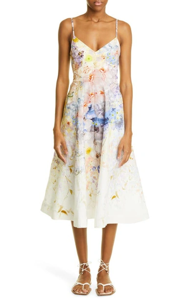 Zimmermann Rhythmic Picnic Printed Linen Midi Dress In Multicoloured