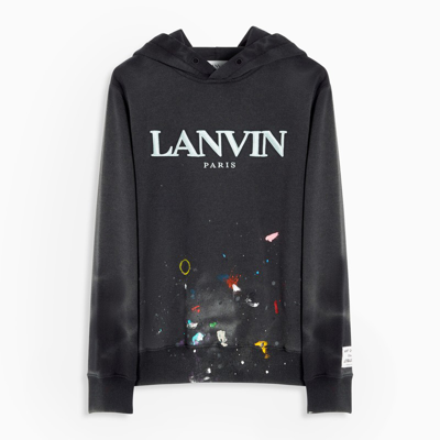 Gallery Dept. X Lanvin Logo Hand Painted Washed Cotton Hoodie In Black