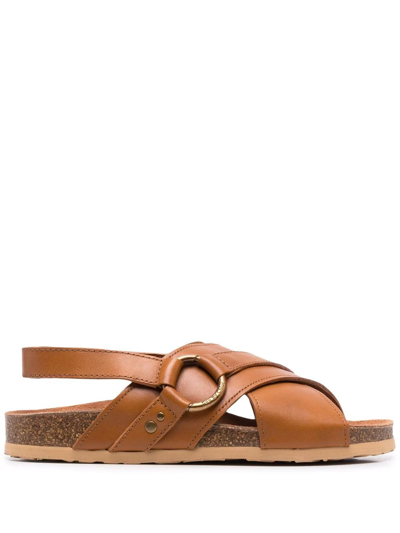 See By Chloé Gema Leather Crisscross Slingback Sandals In Brown
