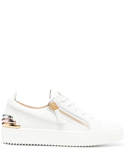 Giuseppe Zanotti Zip-details Leather Sneakers In Weiss