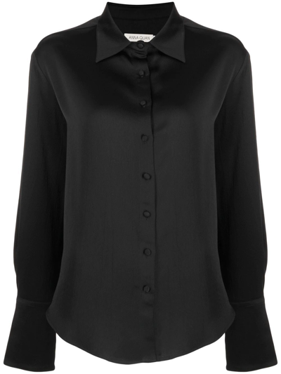 Anna Quan Lana Satin Button-front Shirt In Ink