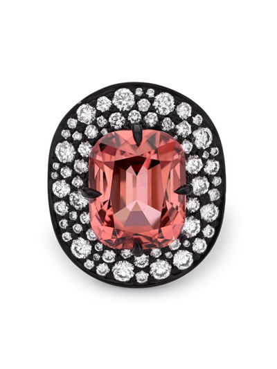 Pragnell Platinum Snowstorm Tourmaline And Diamond Ring In Silver