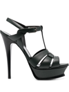 Saint Laurent Tribute Black Sandals With Platform In Patent Leather Woman In Grün