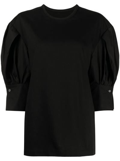 Juunj Short Puff-sleeved Blouse In Black