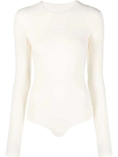 Mm6 Maison Margiela Logo-patch Long-sleeve Bodysuit In White