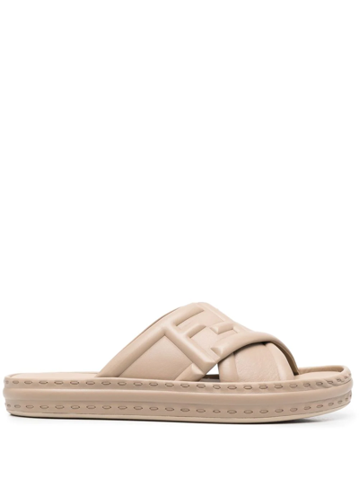 Fendi Ff Logo-embossed Slide Sandals In Nude