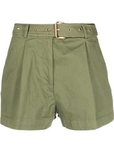 Michael Michael Kors Organic Cotton Belted Shorts In Brown