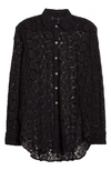 Mille Sofia Long Sleeve Burnout Lace Button-up Shirt In Black Lace
