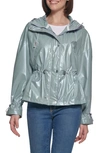 Guess Hooded Holographic Anorak Rain Coat In Light Blue