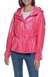 Guess Hooded Holographic Anorak Rain Coat In Bubble Gum