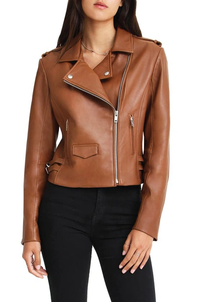 Belle & Bloom Just Friends Leather Moto Jacket In Brown