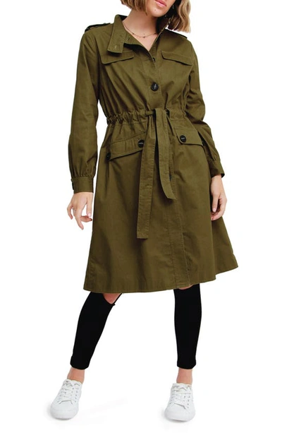 Belle & Bloom Carlisle Button Front Trench Coat In Green