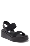 Steve Madden Janice Platform Wedge Sandal In Black Pu/ Elastic
