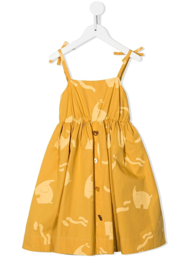 Rejina Pyo Kids' Esme Elephant-print Organic Cotton Dress In Yellow