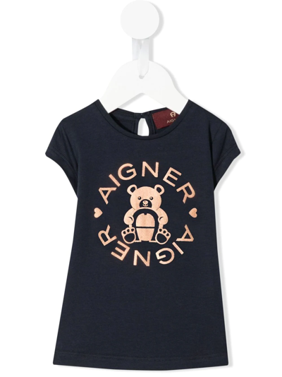 Aigner Babies' Logo-print Cotton T-shirt In Blue