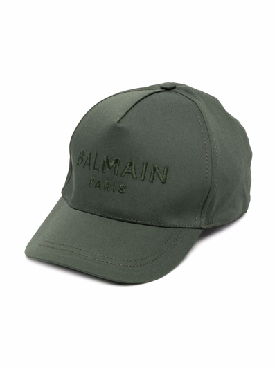Balmain Teen Logo-embroidered Cap In Green